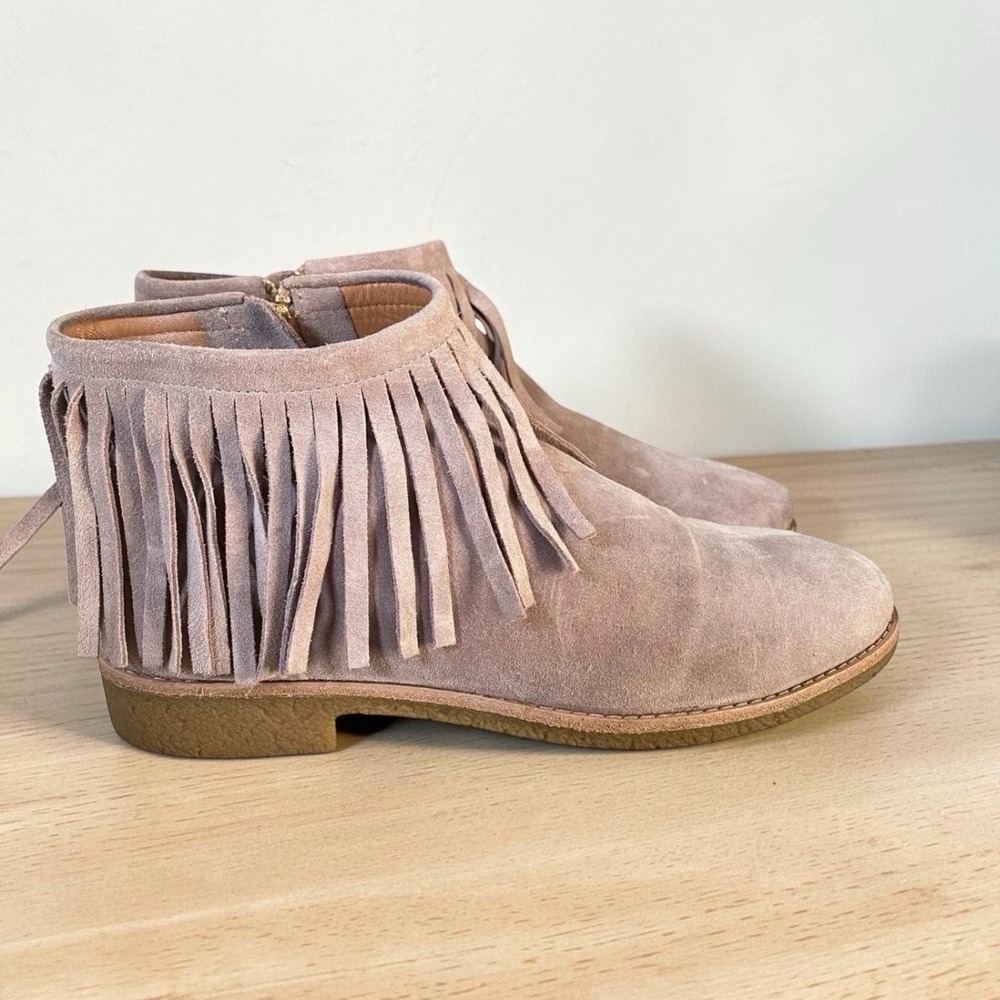 Kate Spade Ankle Booties Sz 8.5 M Mushroom Suede Fringed Boho Chic Western NEW